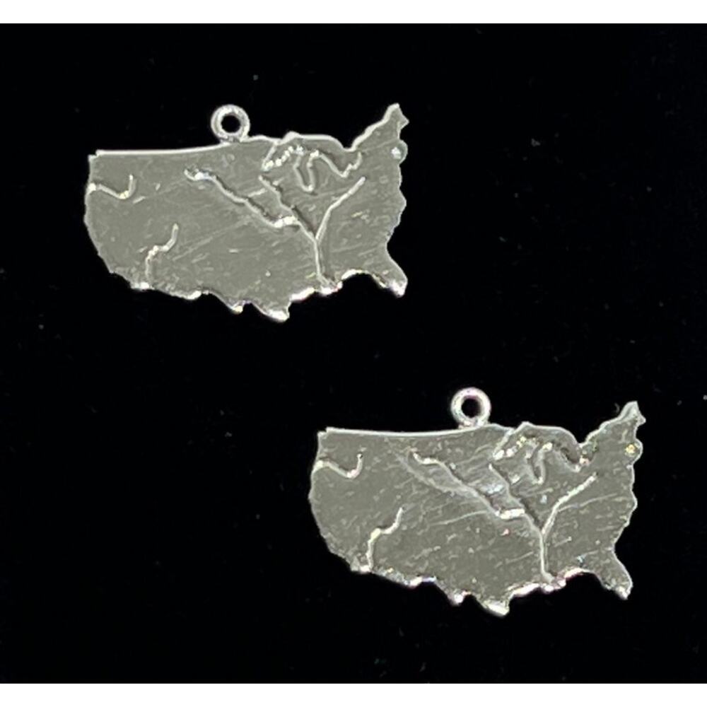 Hallmark Sterling Silver United States USA Map Earring Charms Patriotic Jewelry